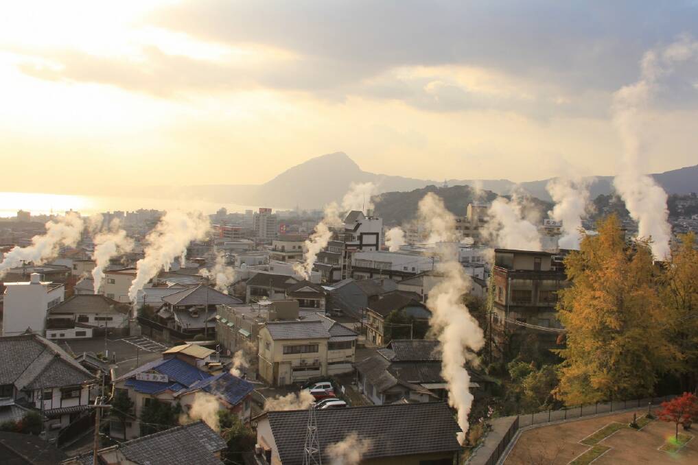 Steam rising off hot springs in Beppu.