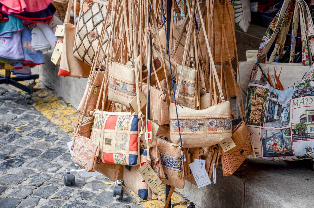 Cork handbags for sale in local markets. 