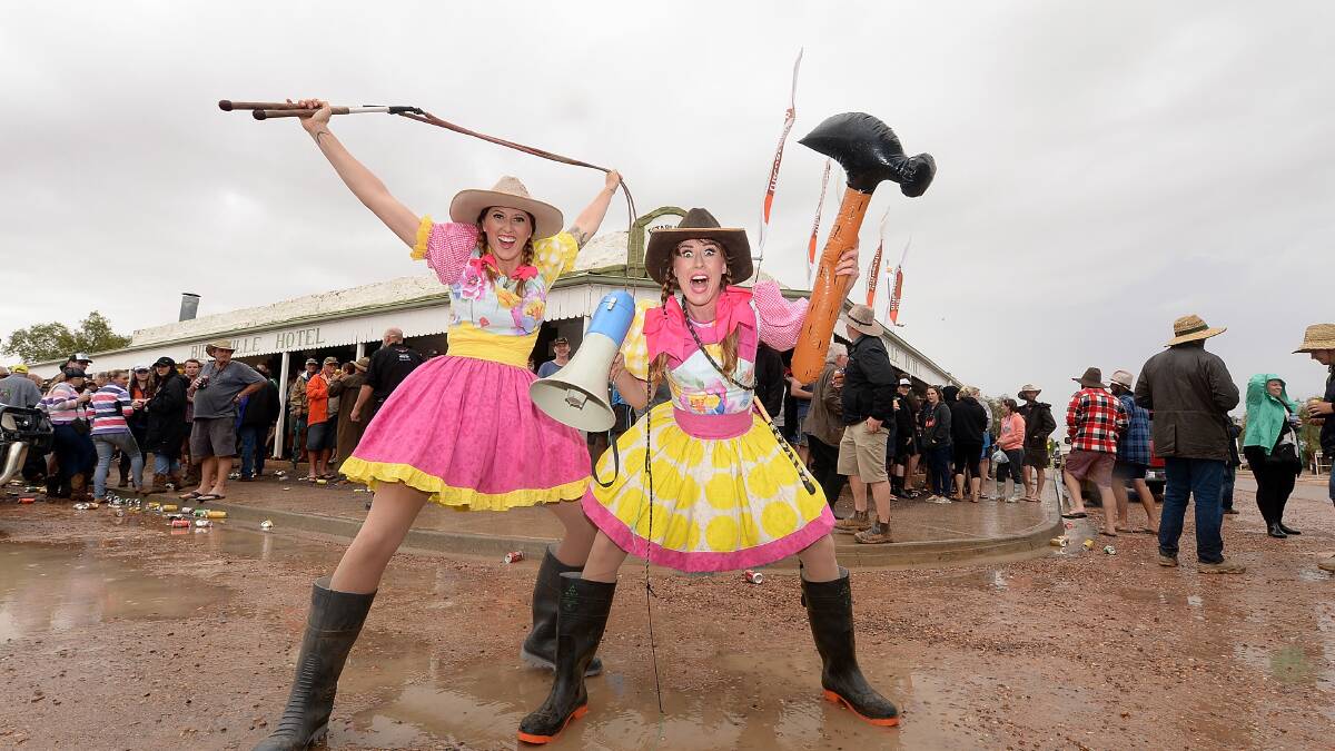 Entertainers the Crackup Sisters at the Birdsville Races. Picture: Getty Images