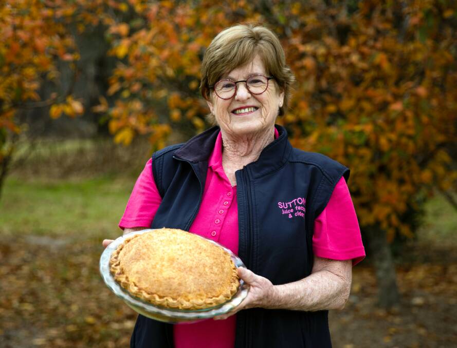 Ros Sutton with one of her apple pies. Picture: Tourism and Events Queensland