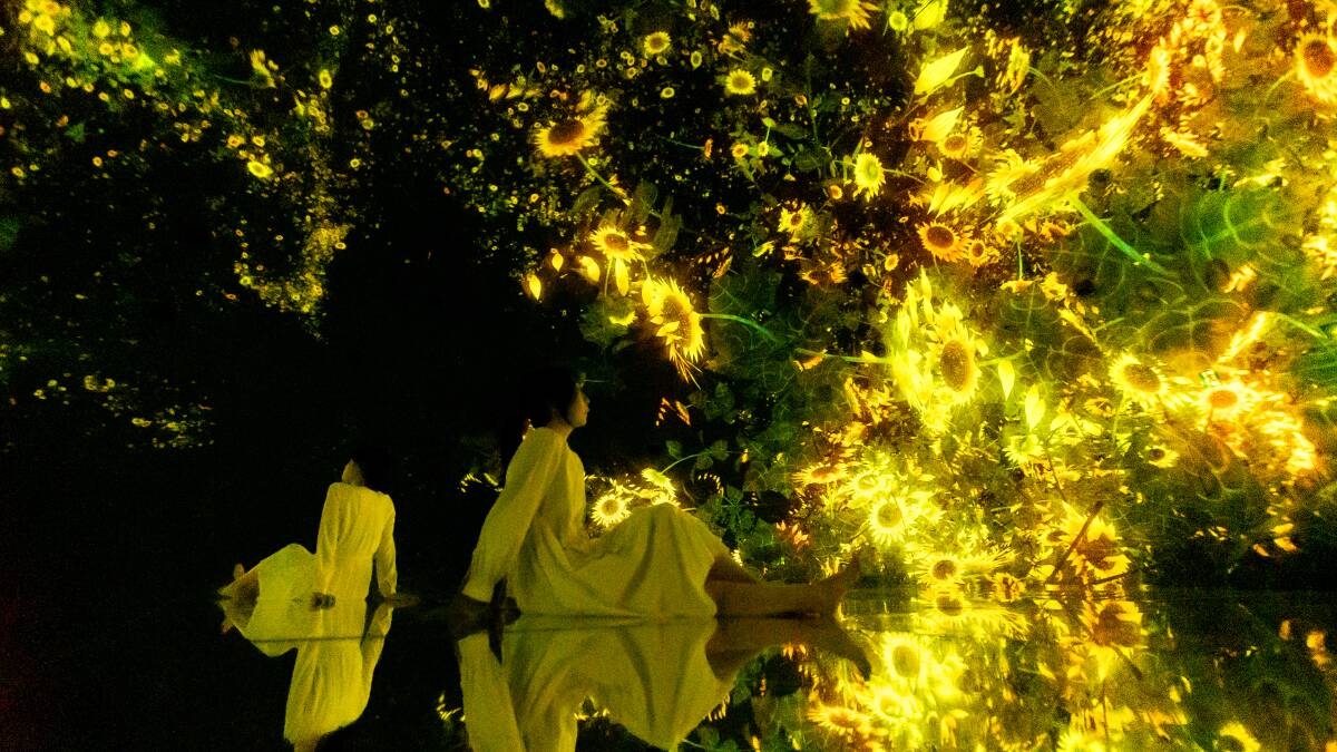 Floating in the Falling Universe of Flowers at Tokyo's teamLab Planets.