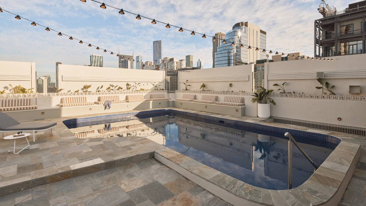 Retro vibes at the rooftop pool. 