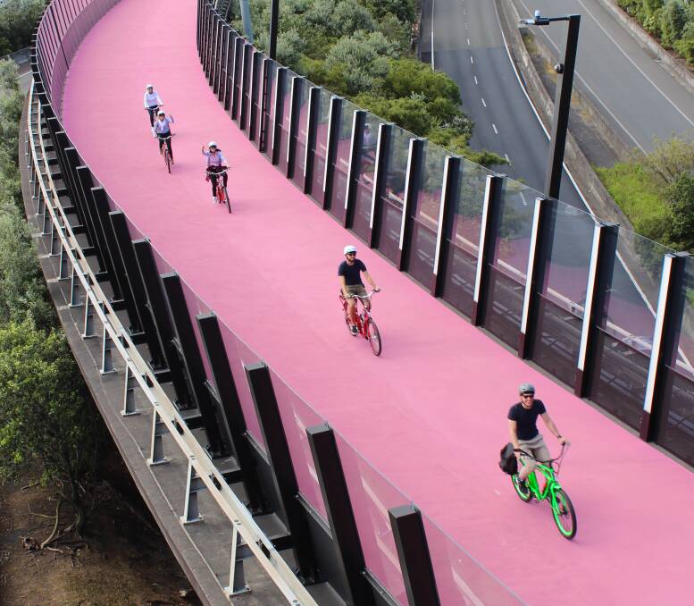 Riding on Auckland's elevated Lightpath.