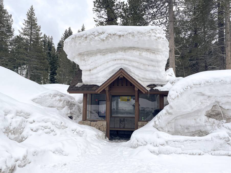 A bus stop at Palisades Lake Tahoe reveals the huge snowfalls experienced during the 2022-23 season. Picture: Scott Hannaford