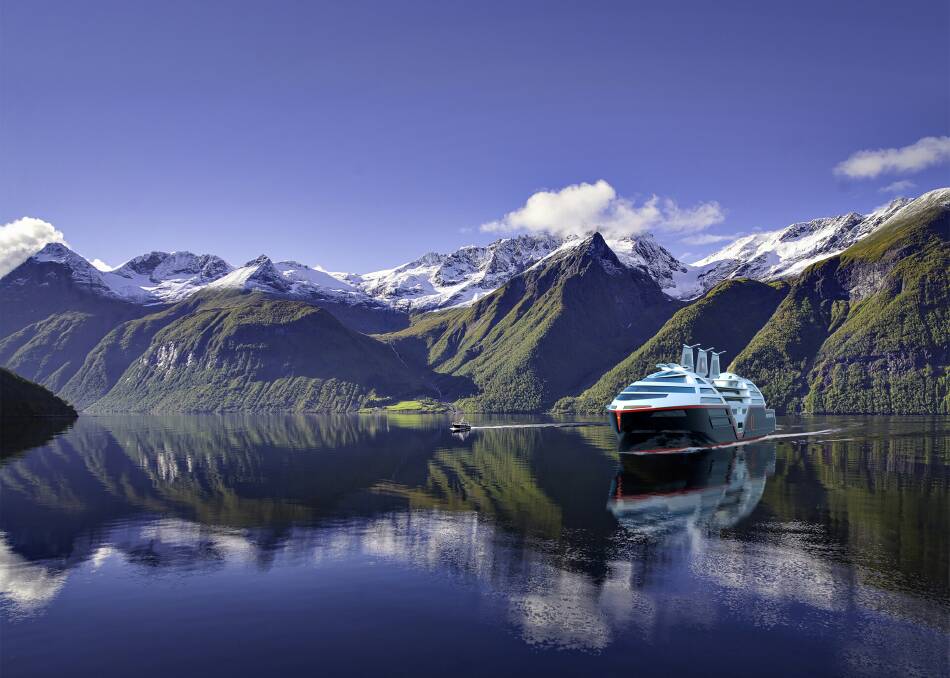 A rendering of Sea Zero, a zero-emission ship being developed by Hurtigruten. Credit: VARD Design