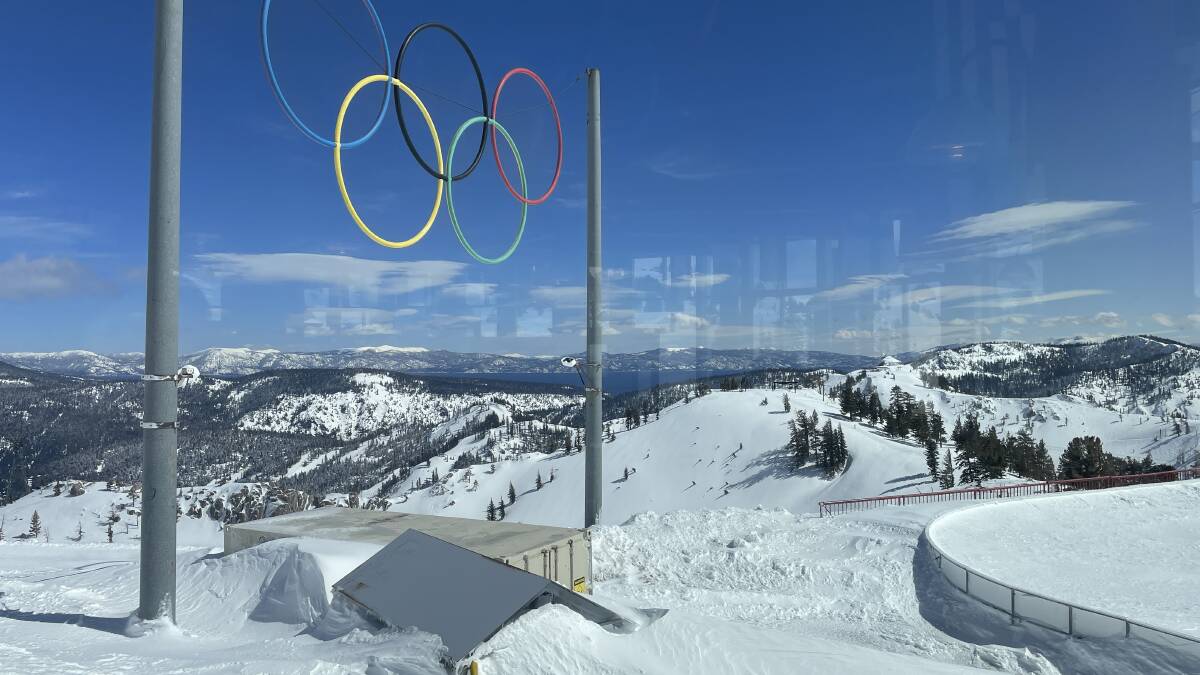 The original 1960s winter Olympic rings on display at the Olympics museum. Picture: Scott Hannaford