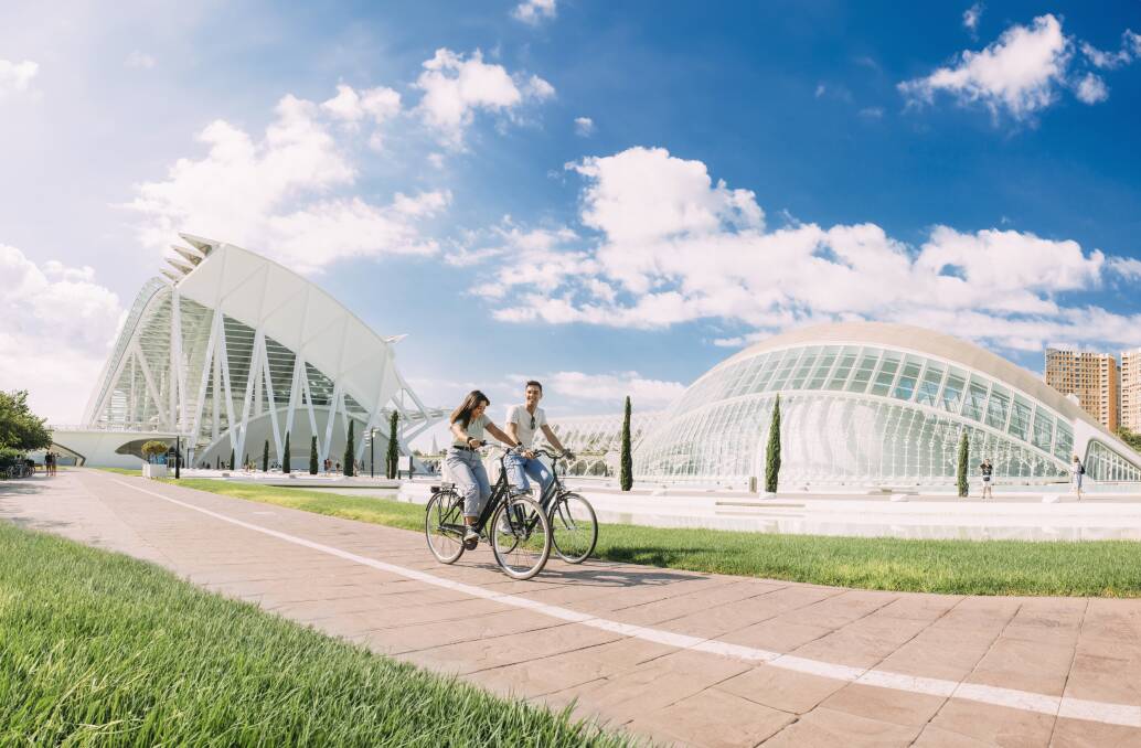 Biking through the gardens in Valencia.