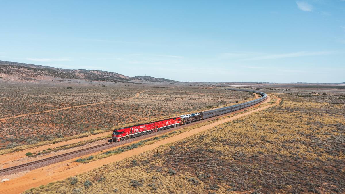 The Ghan travelling through the Flinders Ranges. 