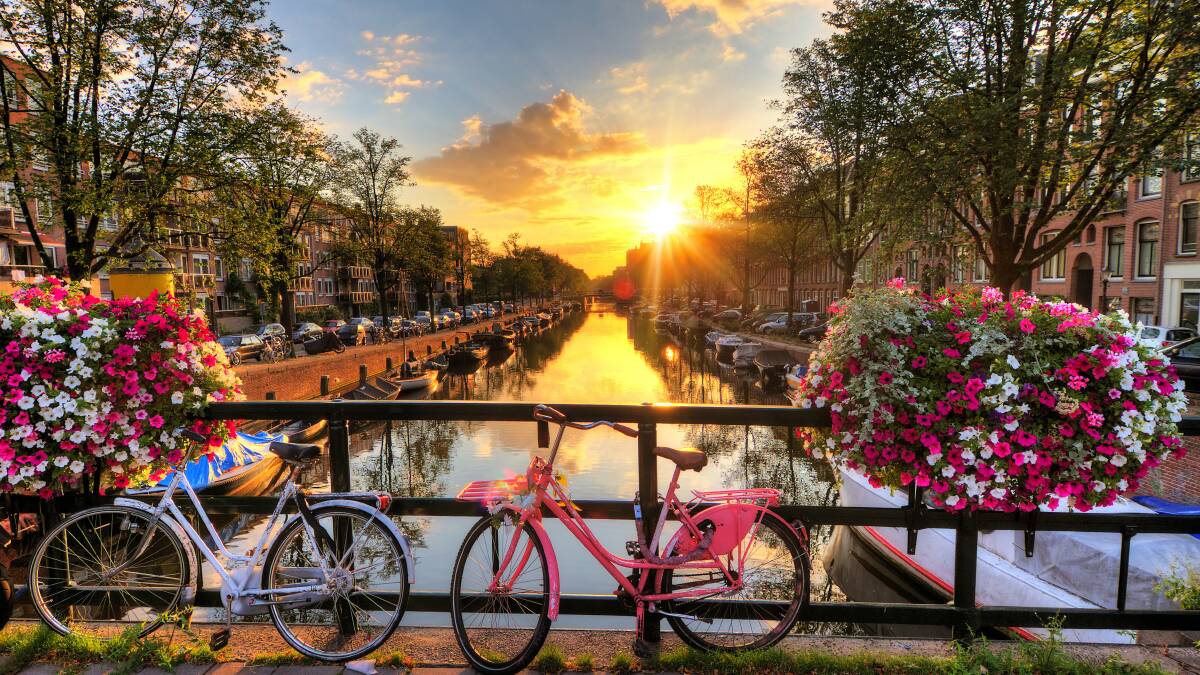 A scenic canal in Amsterdam.