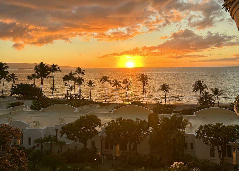 The sunset from my Fairmont Kea Lani Ocean View Suite.