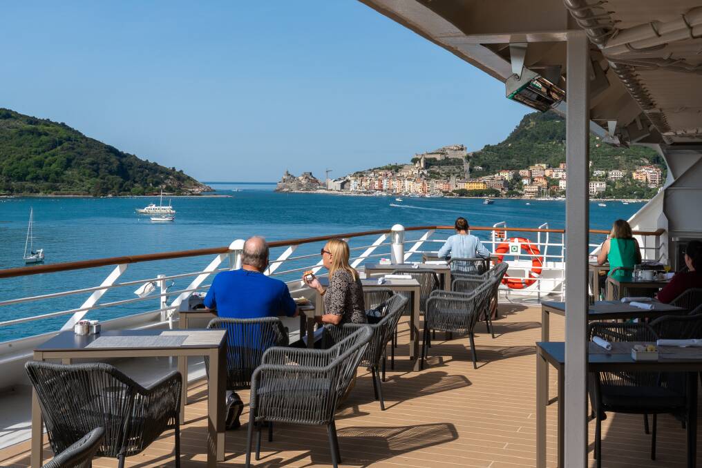 Enjoying breakfast onboard the Azamara Onward while moored at Portovenere in Italy