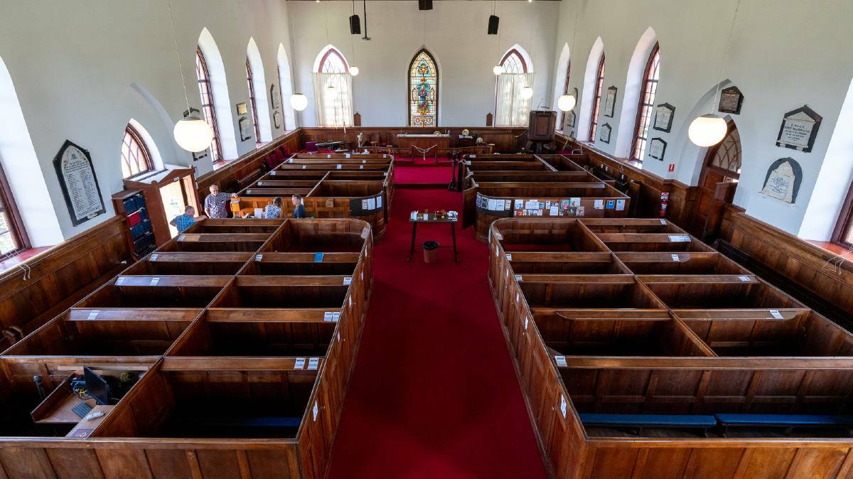 The boxed pews of St Thomas’ Anglican Church, opened in 1828.