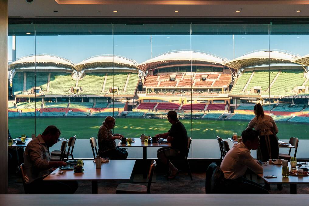 The lovely restaurant at the Oval Hotel overlooking the Adelaide Oval.