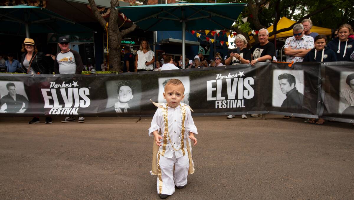 A tiny Elvis impersonator at the Parkes Elvis Festival. Picture: Jonathan Carroll
