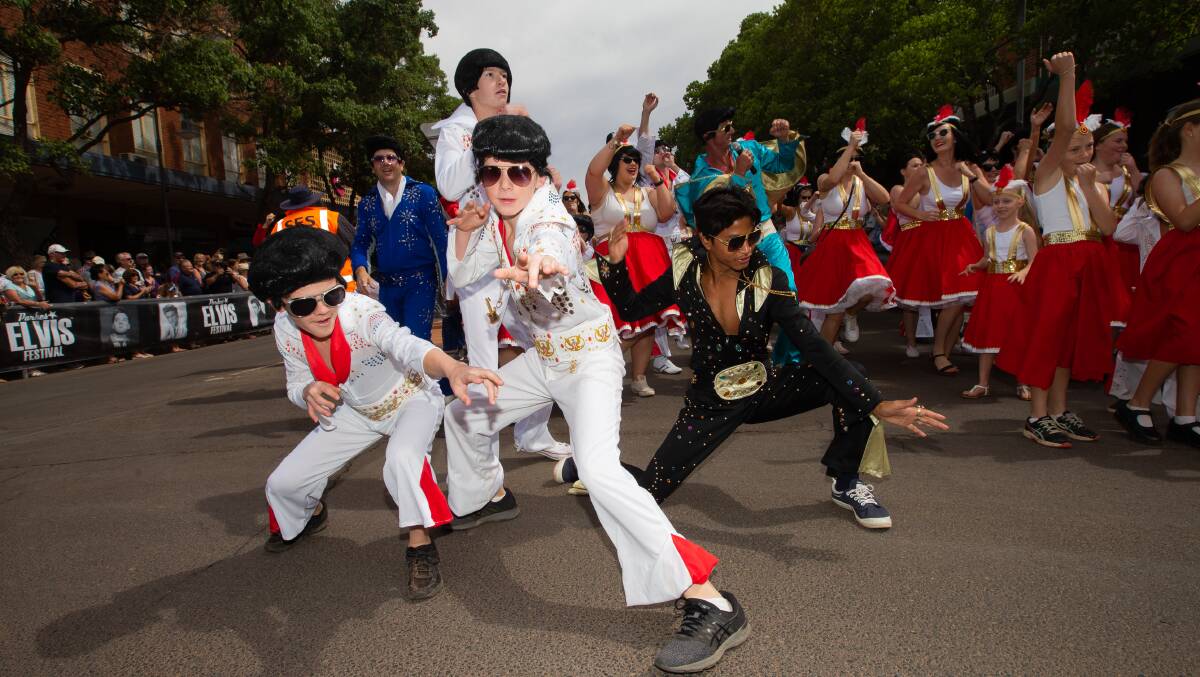 Elvis Presley impersonators at the Parkes Elvis Festival. Picture: Jonathan Carroll