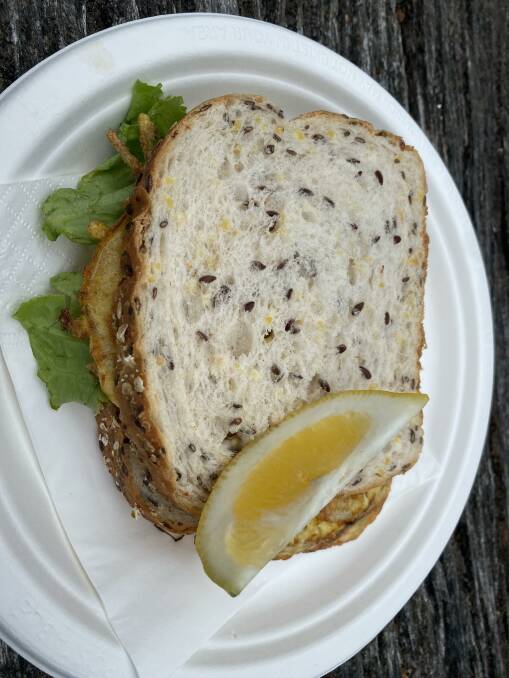 The whitebait fritter sambo, a simple but popular South Island coastal "delicacy". 